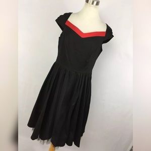 Elegant Black Midi Dress with Red Accent